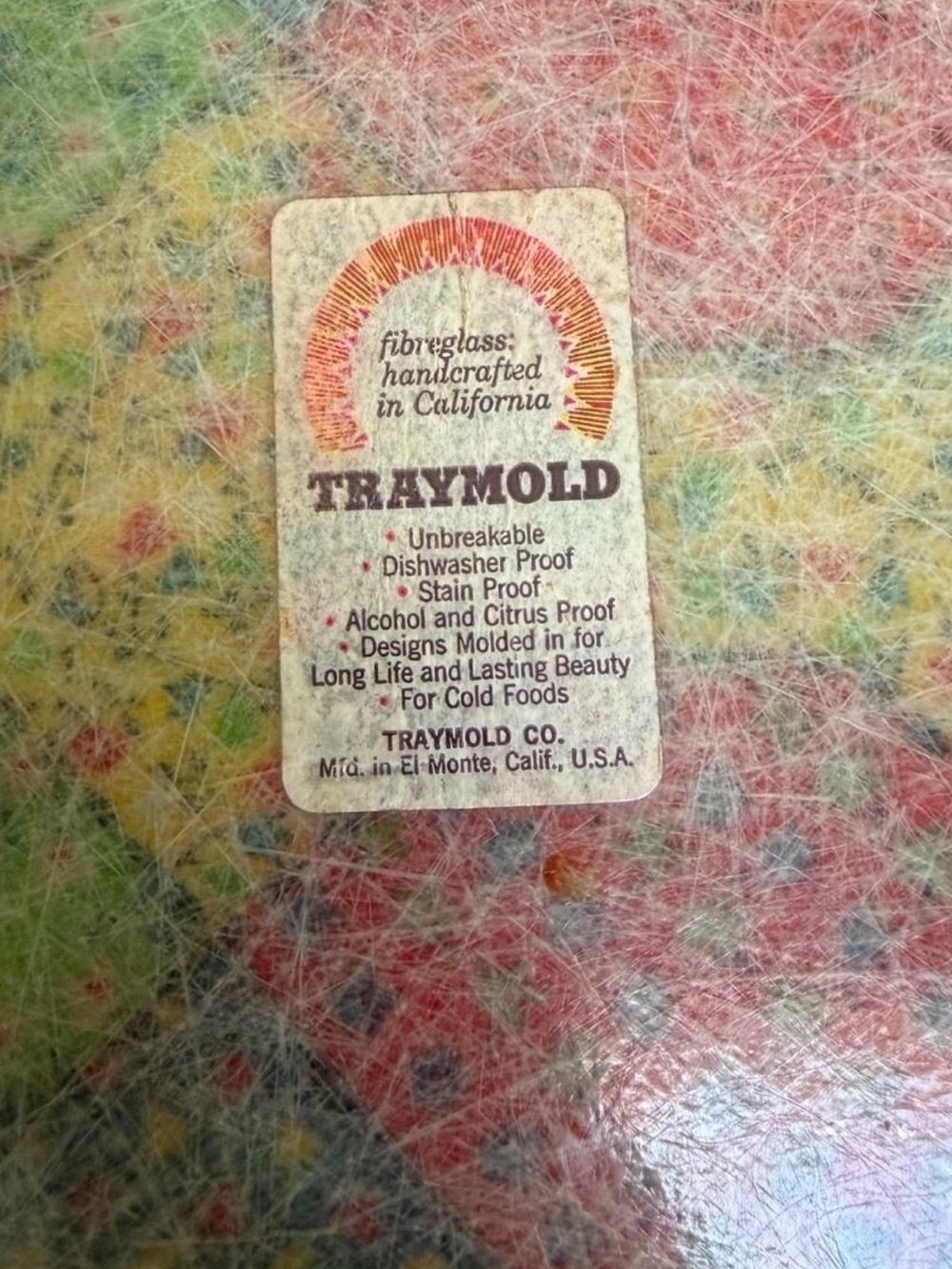 Vintage Traymold Fiberglass Colorful Patchwork Serving Tray - Picture 2 of 5